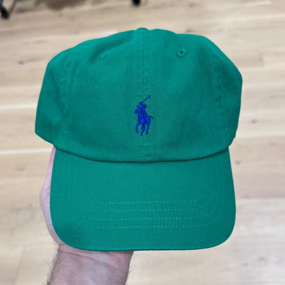 NWT Polo Ralph Lauren Cotton Chino Hat Green Blue Pony Baseball Cap - Picture 1 of 1